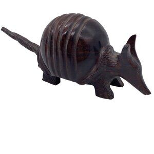 VTG Wooden hand carved Texas Armadillo heavy ironwood dark polished wood